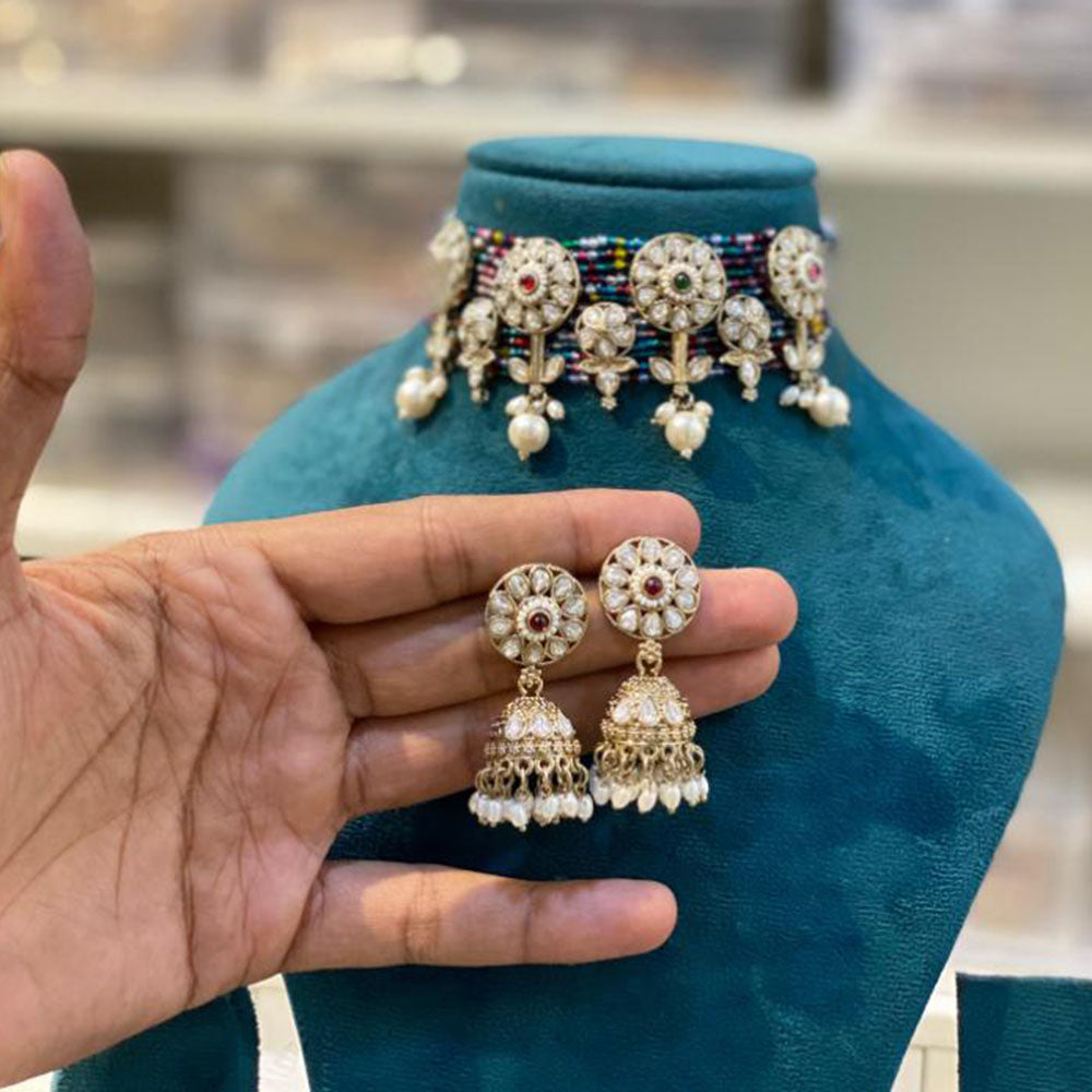 Hira Collections Stylish Austrian Stone And Pearl Choker Necklace Set