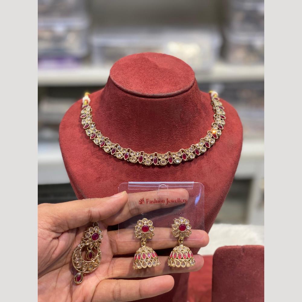 Hira Collections Sparkling Crystal stone Necklace Set for Festive Functions