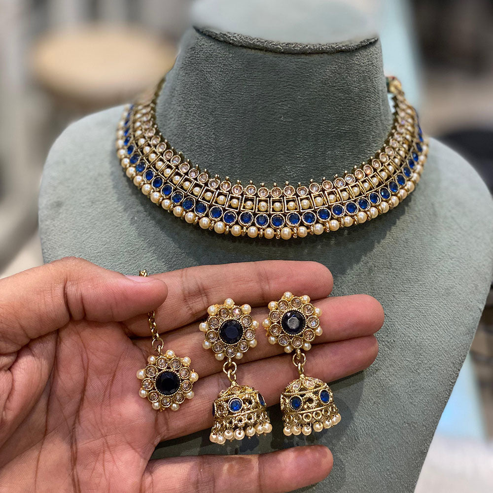 Hira Collection Stunning Gold Plated Crystal Stone and Pearl Necklace Set for All Occassions