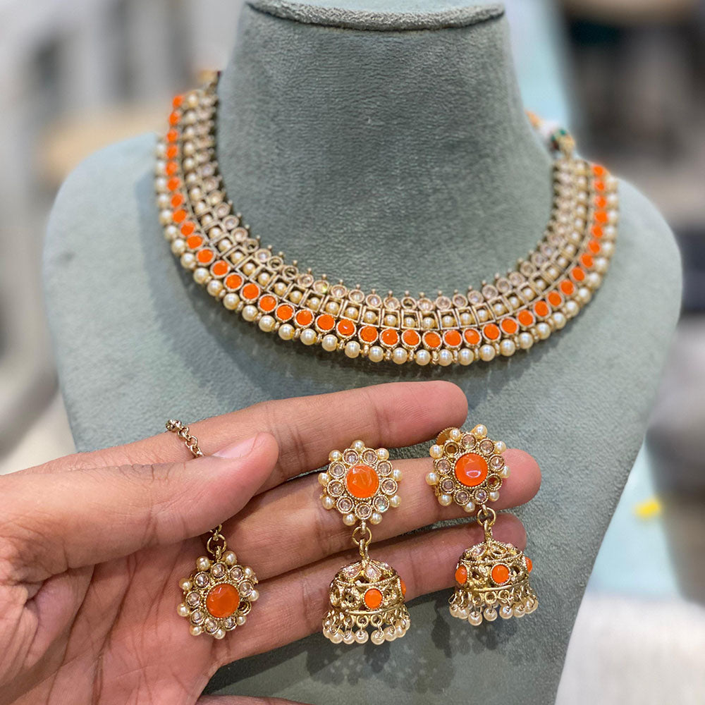 Hira Collection Stunning Gold Plated Crystal Stone and Pearl Necklace Set for All Occassions