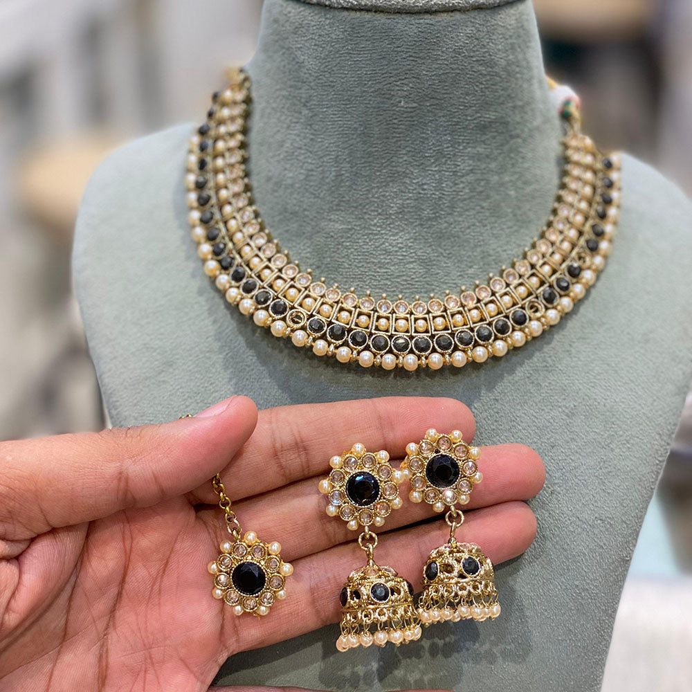 Hira Collection Stunning Gold Plated Crystal Stone and Pearl Necklace Set for All Occassions