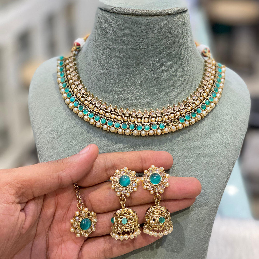 Hira Collection Stunning Gold Plated Crystal Stone and Pearl Necklace Set for All Occassions