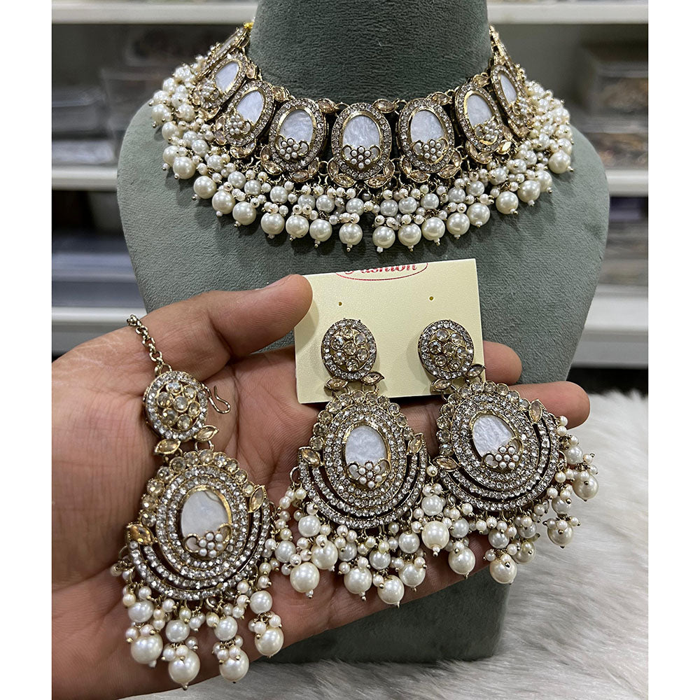 Hira Collections Charming Austrian Stone and Resin Necklace Set for Festive Celebrations