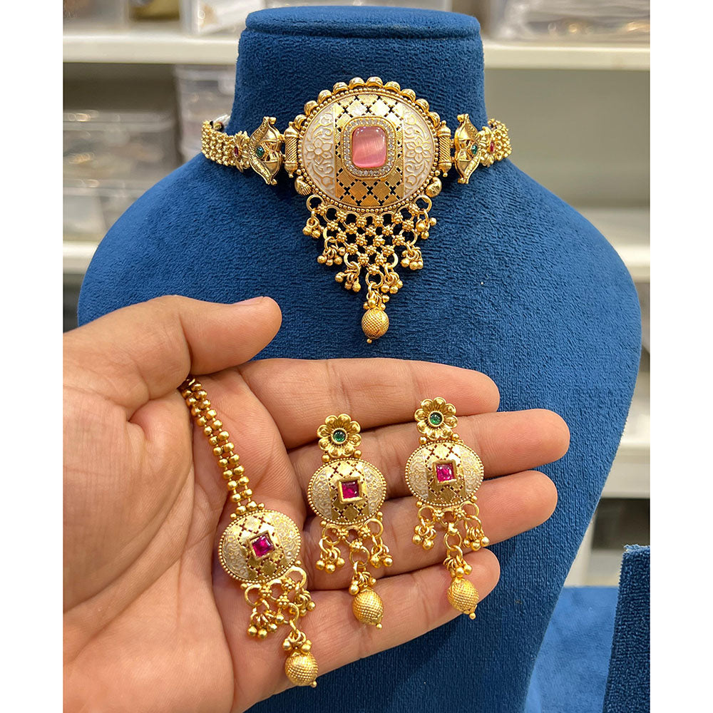 Hira Collection Traditional Pota Stone And Beads Choker Necklace Set