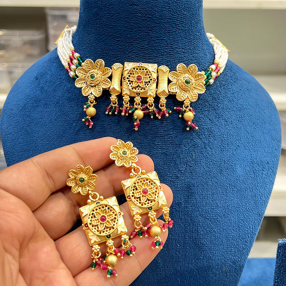 Hira Collection Traditional Pota Stone And Beads Choker Necklace Set