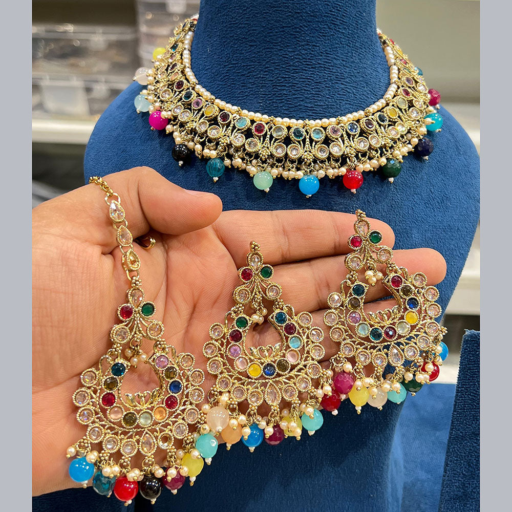 Hira Collections Designer Crystal Beads Necklace Set Perfect for Weddings & Festive Occasions