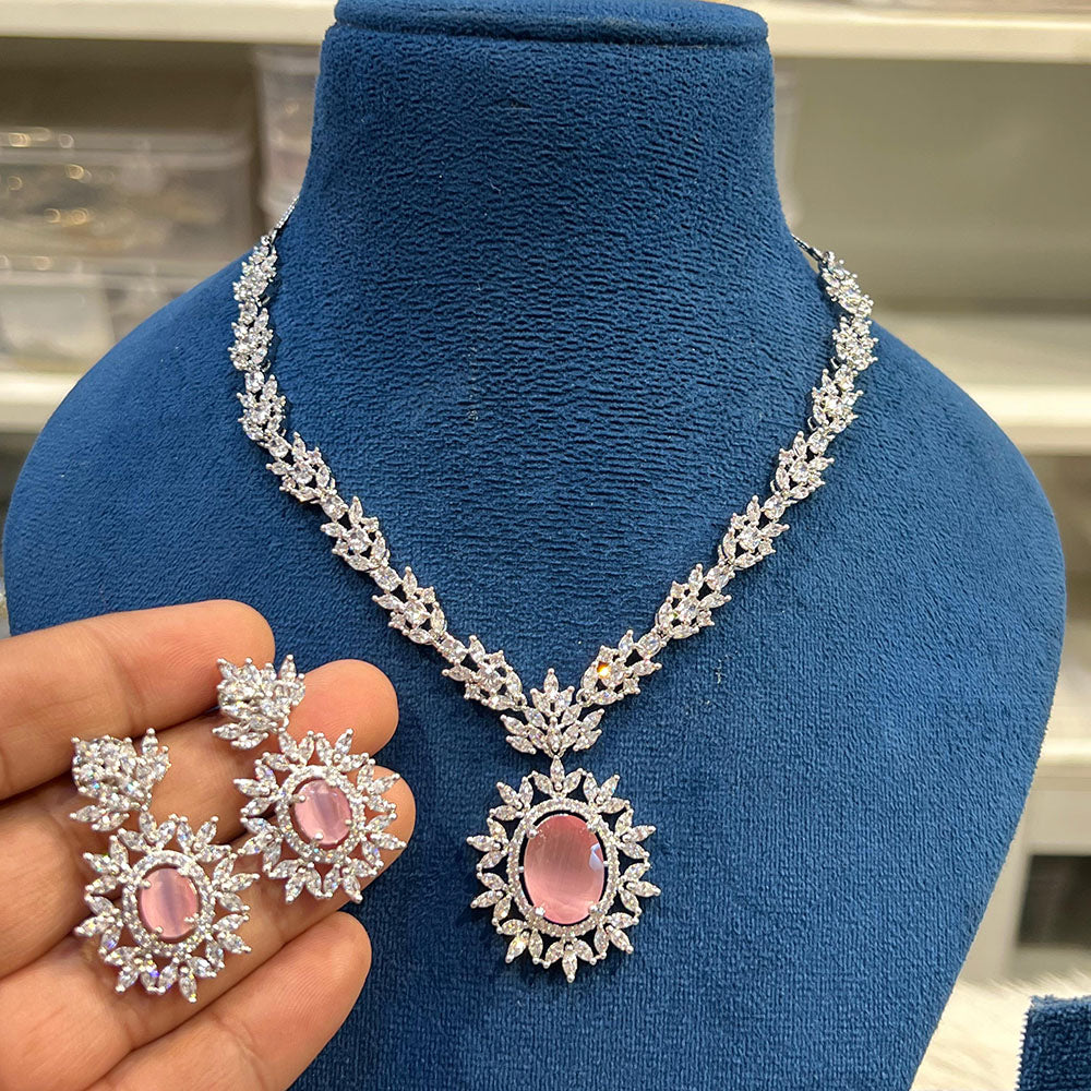 Hira Collections Sparkling American Diamond Necklace Set For Party Wear