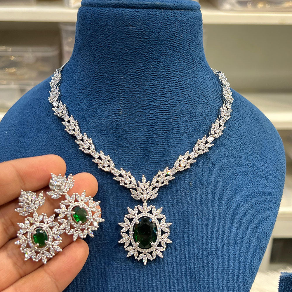 Hira Collections Sparkling American Diamond Necklace Set For Party Wear