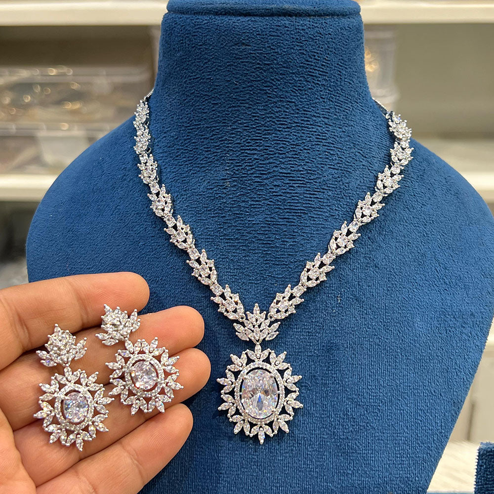 Hira Collections Sparkling American Diamond Necklace Set For Party Wear