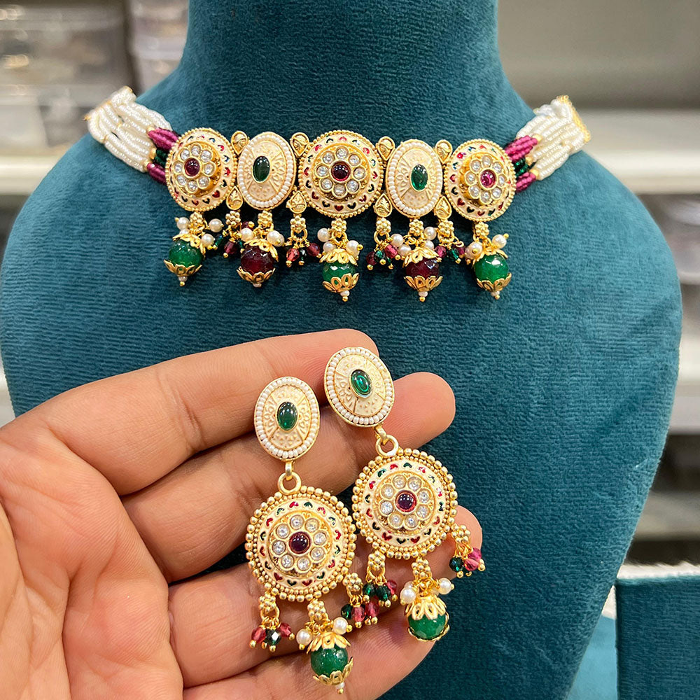 Hira Collections Beautifully Crafted Pota Stone Necklace Set for Traditional Celebrations