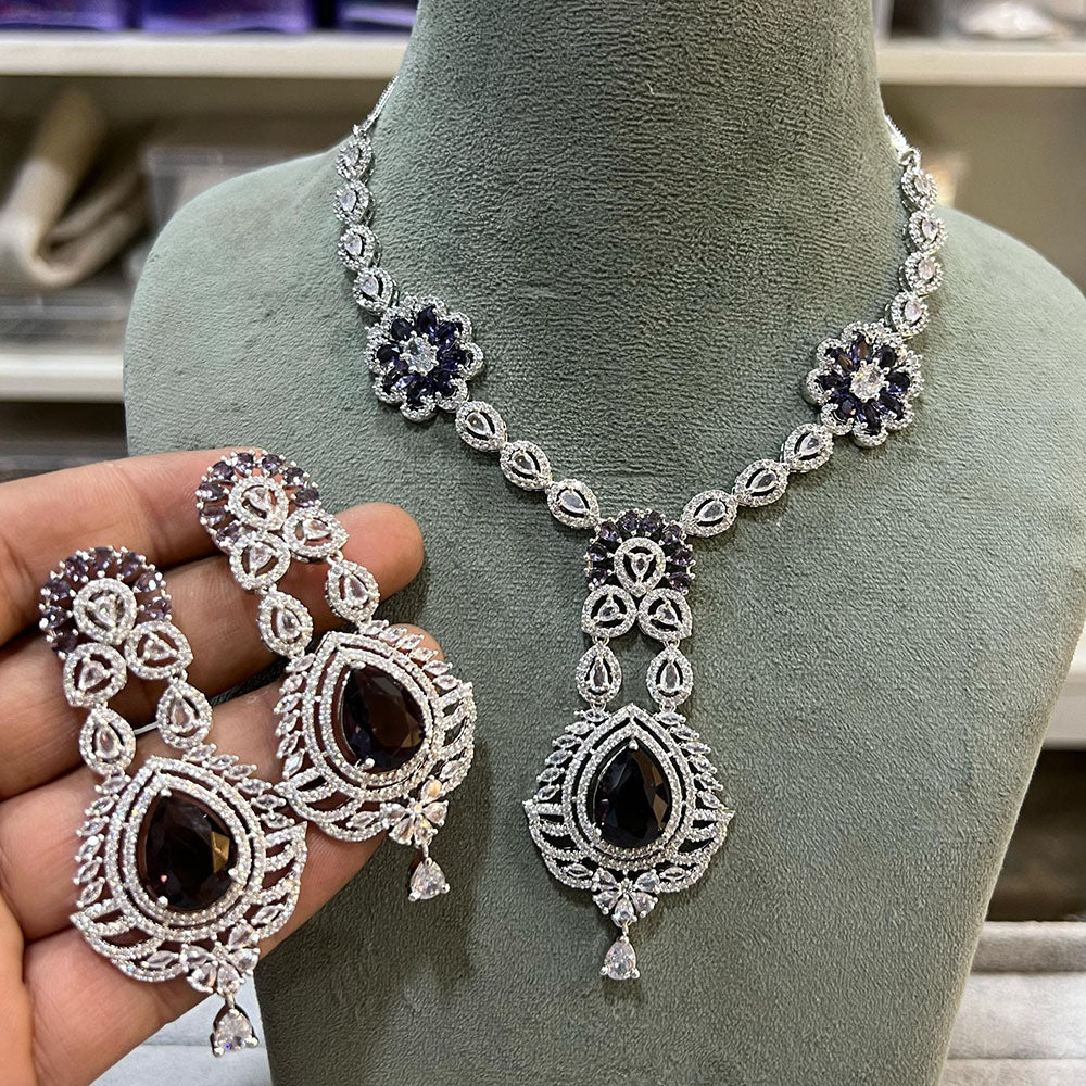 Hira Collections Sparkling American Diamond Necklace Set For Party Wear