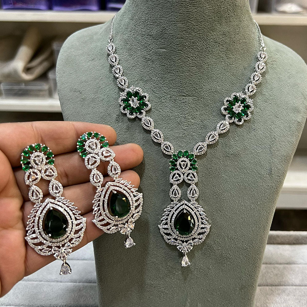 Hira Collections Sparkling American Diamond Necklace Set For Party Wear