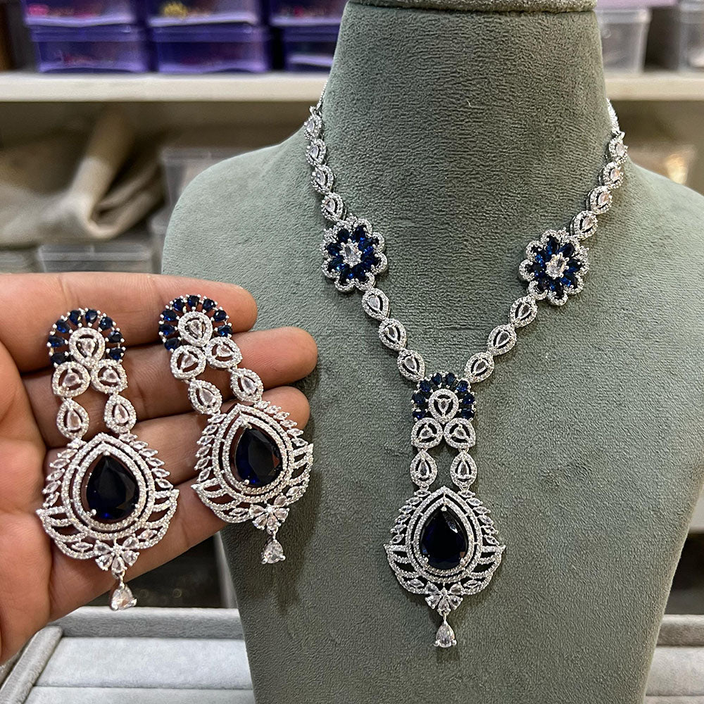 Hira Collections Sparkling American Diamond Necklace Set For Party Wear