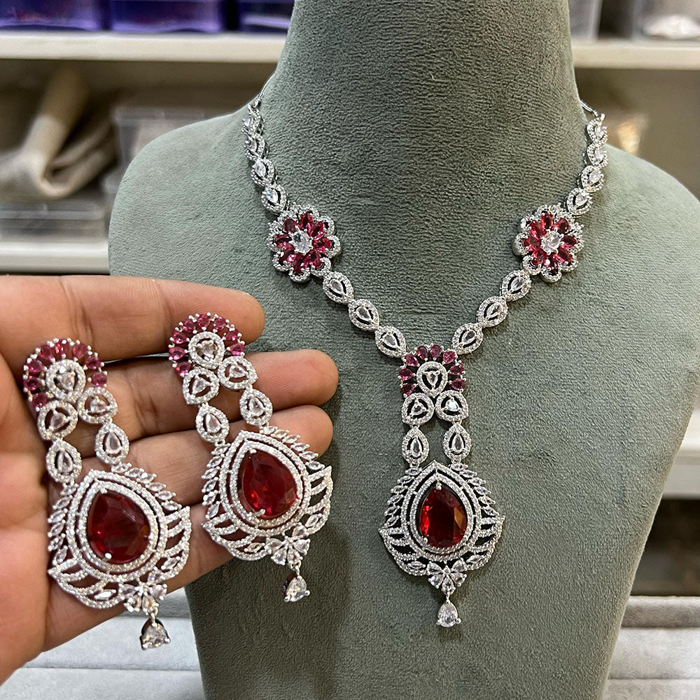 Hira Collections Sparkling American Diamond Necklace Set For Party Wear