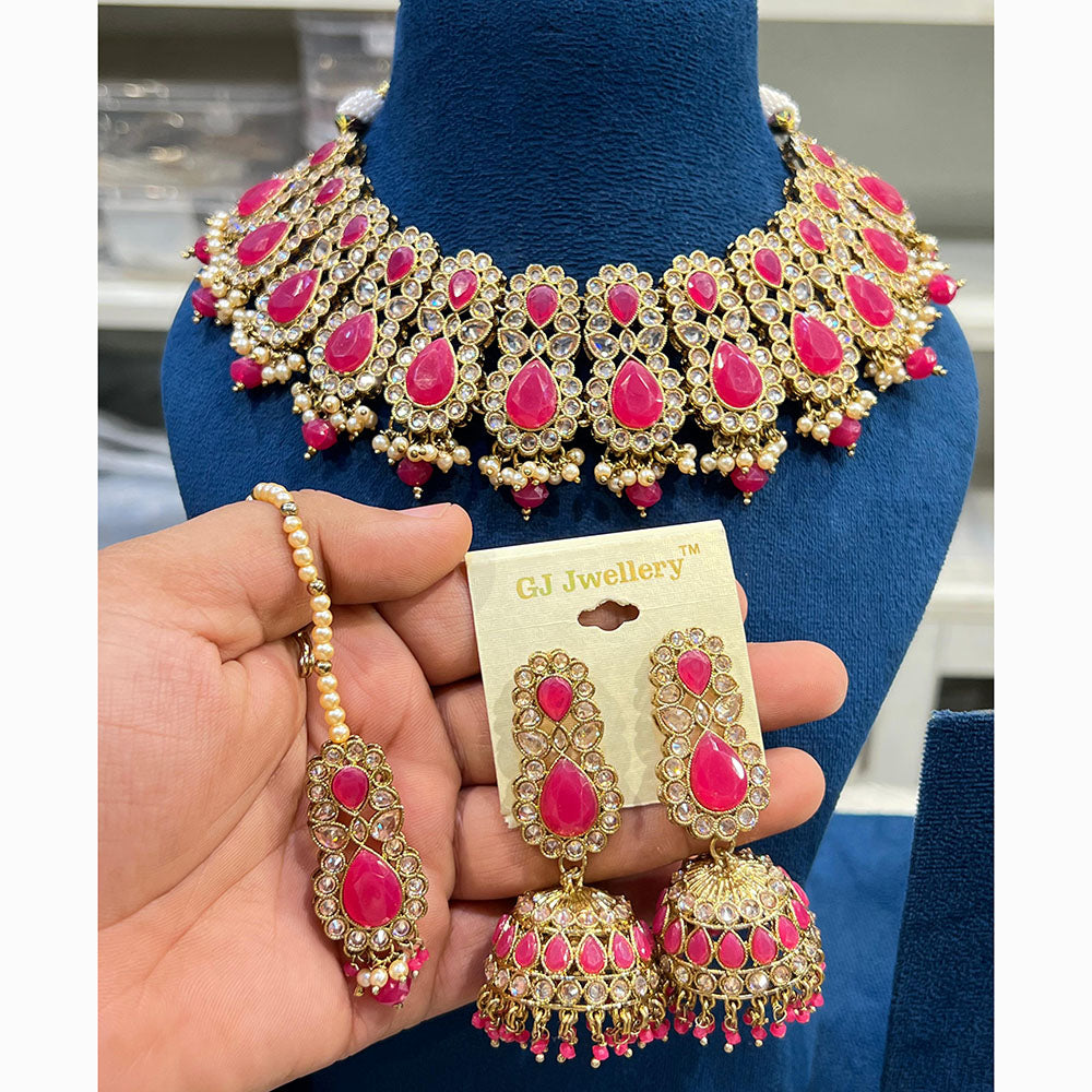 Hira Collections Designer Crystal Stone And Beads Necklace Set Perfect for Weddings & Festive Occasions