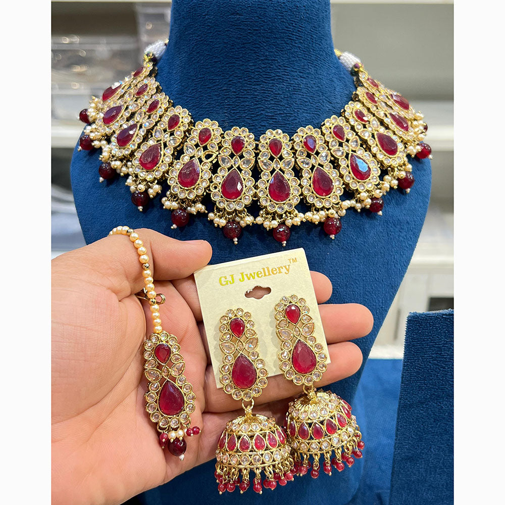 Hira Collections Designer Crystal Stone And Beads Necklace Set Perfect for Weddings & Festive Occasions