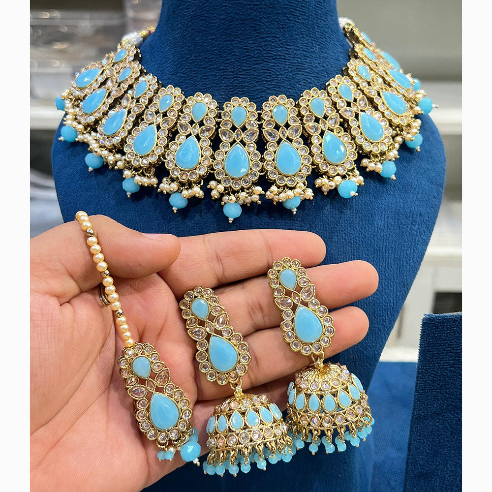 Hira Collections Designer Crystal Stone And Beads Necklace Set Perfect for Weddings & Festive Occasions