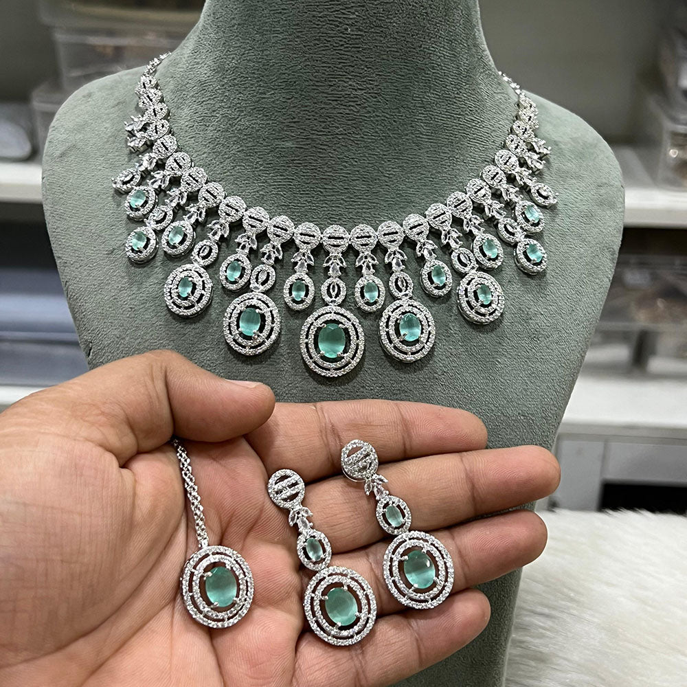 Hira Collections Sparkling American Diamond Necklace Set For Party Wear