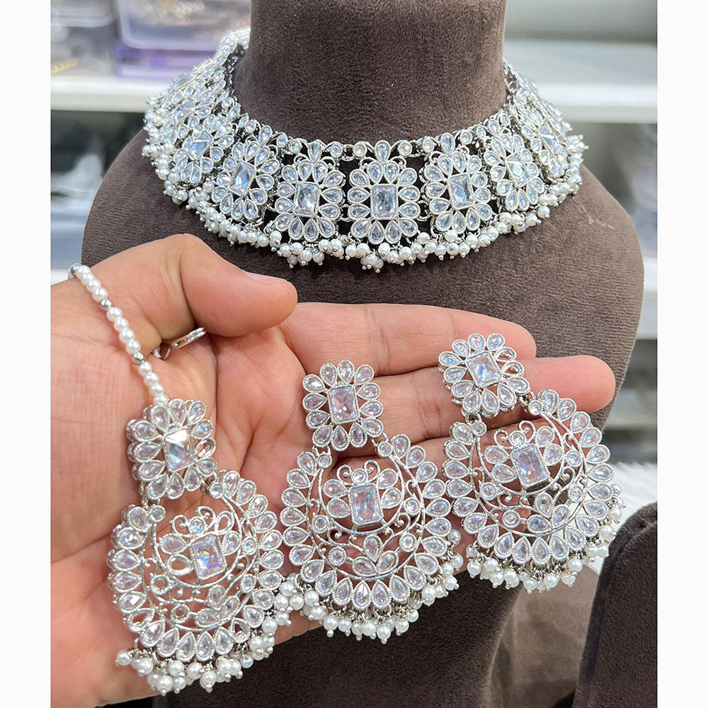 Hira Collections Designer Crystal Beads Necklace Set Perfect for Weddings & Festive Occasions