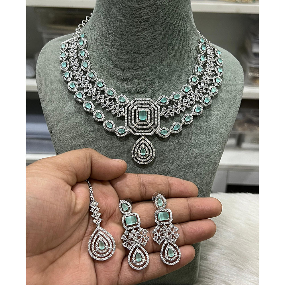 Hira Collections Sparkling American Diamond Necklace Set For Party Wear