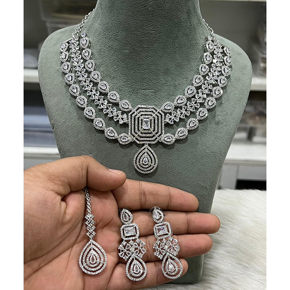 Hira Collections Sparkling American Diamond Necklace Set For Party Wear