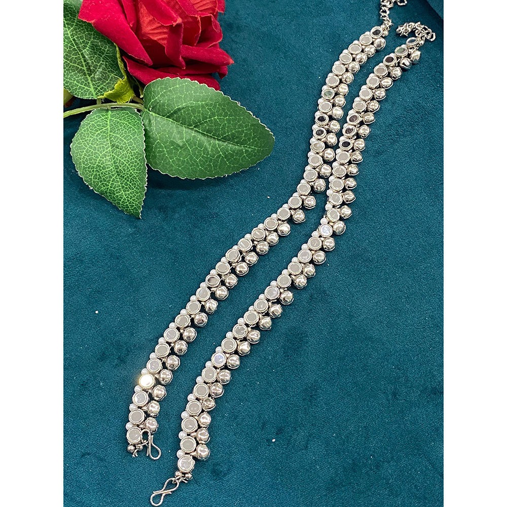 Hira Collections Dazzling Mirror And Ghungroo Anklet Statement Jewelry for Festivals