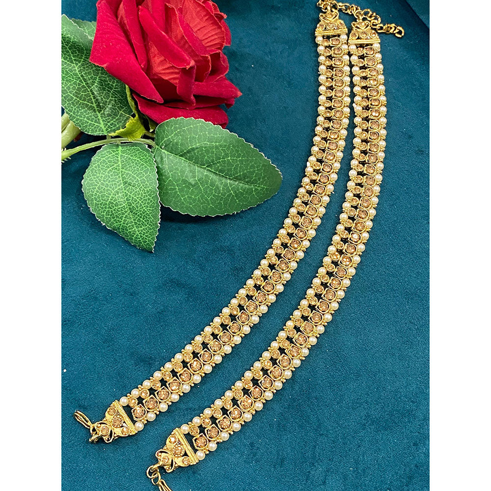 Hira Collections Dazzling Austrian Stone  And Pearl Anklet  Statement Jewelry for Festivals