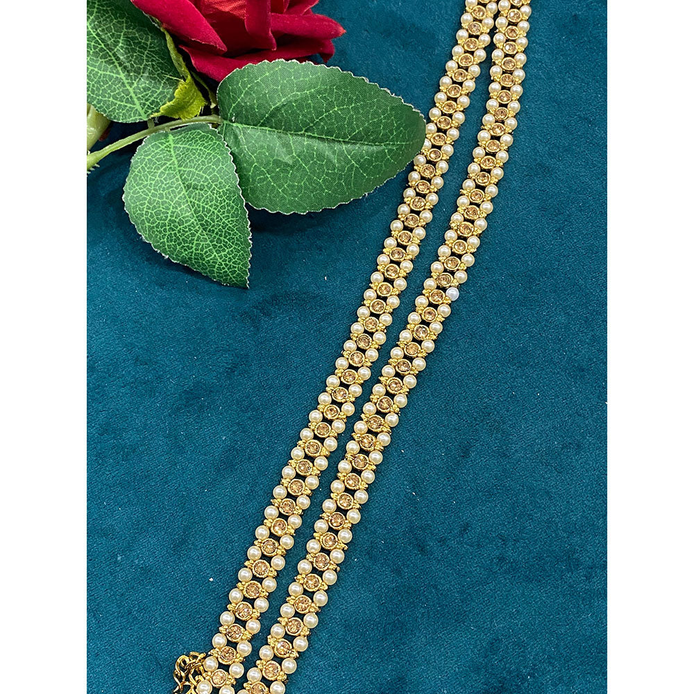 Hira Collections Dazzling Austrian Stone  And Pearl Anklet  Statement Jewelry for Festivals