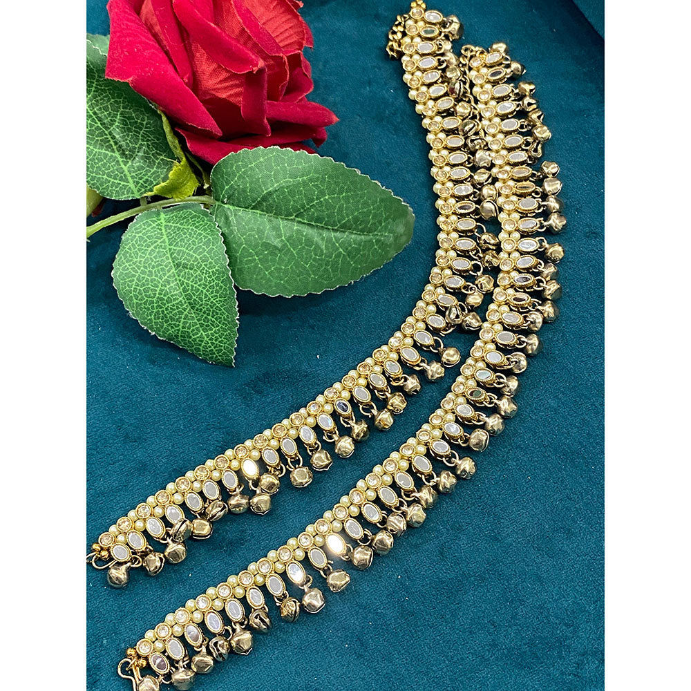 Hira Collections Dazzling Mirror And Ghungroo Anklet Statement Jewelry for Festivals