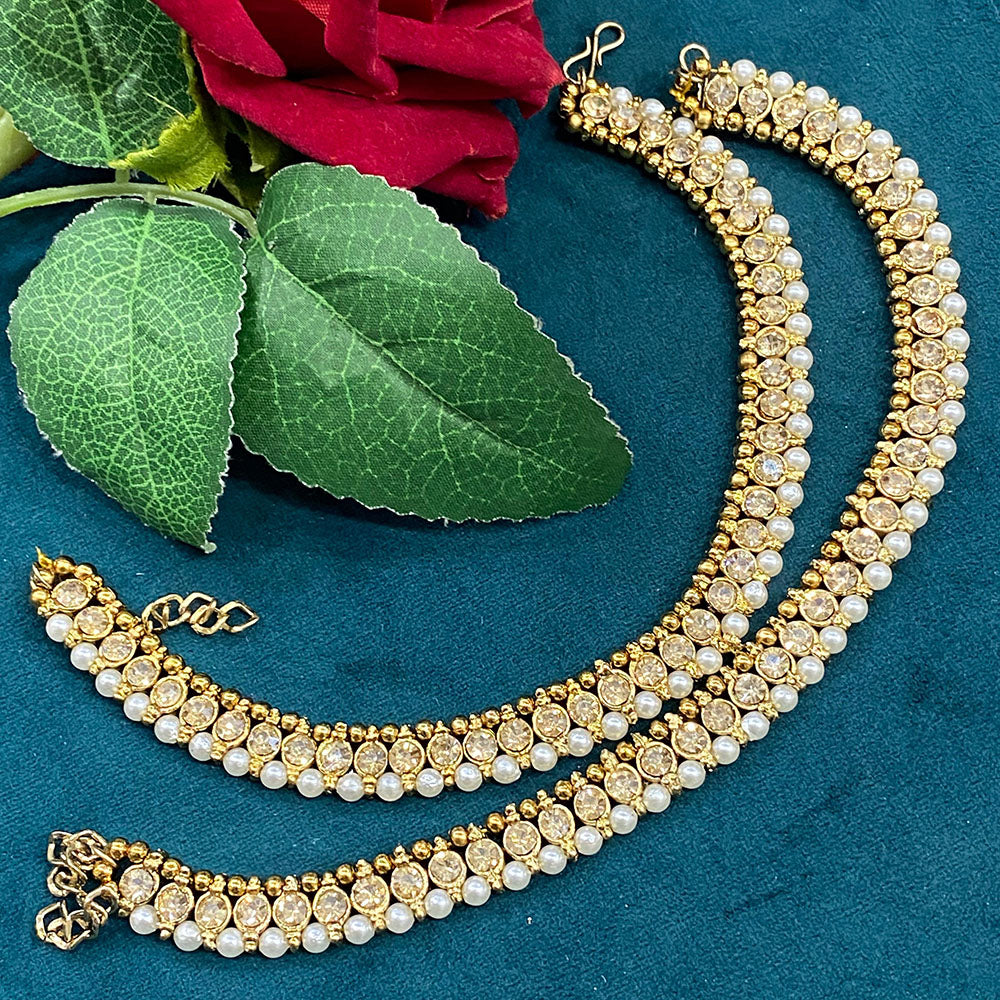 Hira Collections Dazzling Crystal And Pearl Anklet Statement Jewelry for Festivals