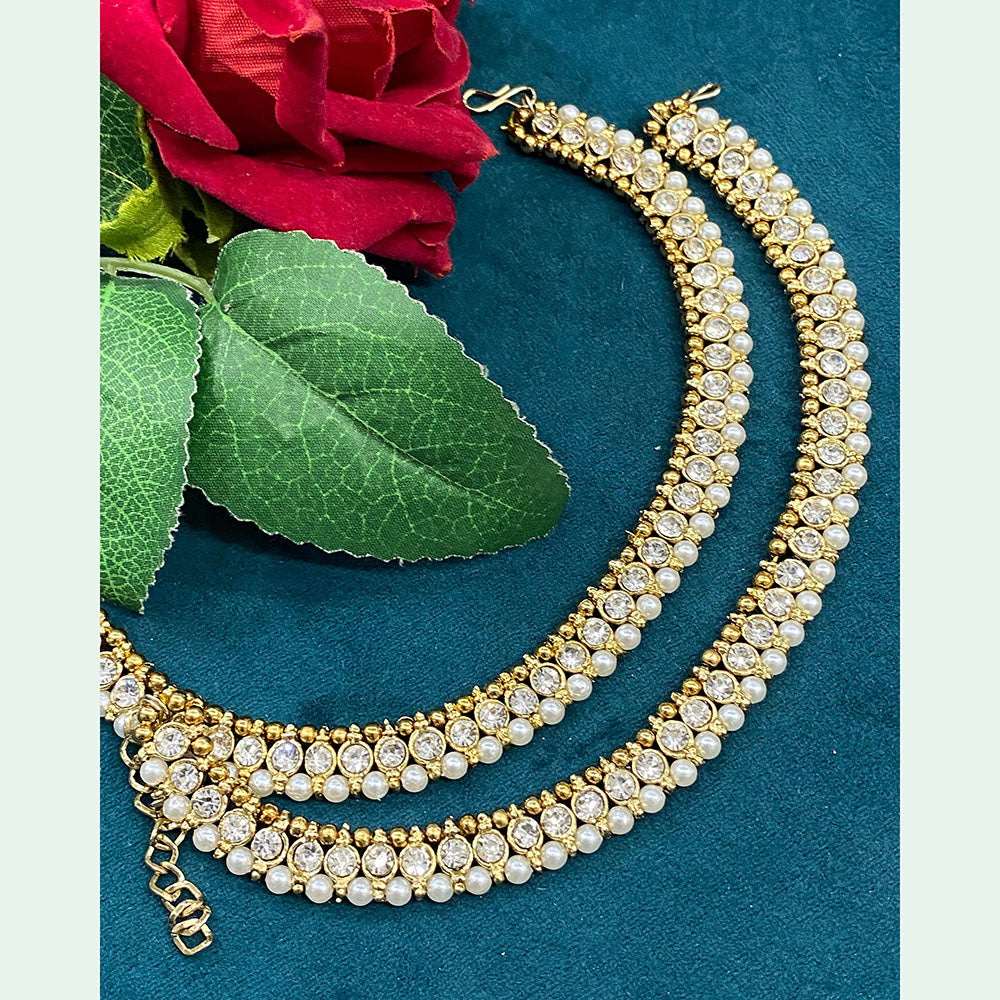 Hira Collections Dazzling Crystal And Pearl Anklet Statement Jewelry for Festivals