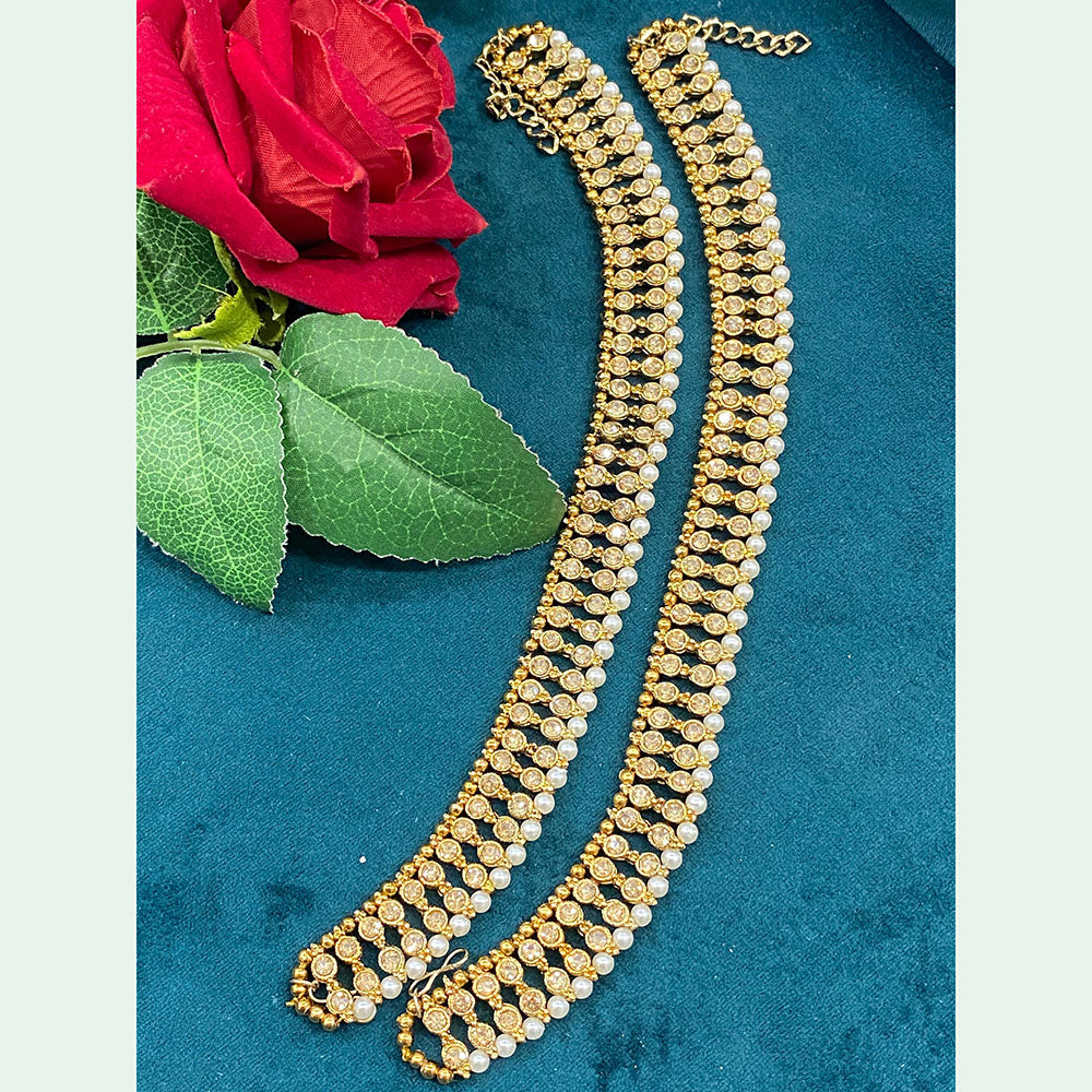 Hira Collections Dazzling Austrian Stone  And Pearl Anklet  Statement Jewelry for Festivals