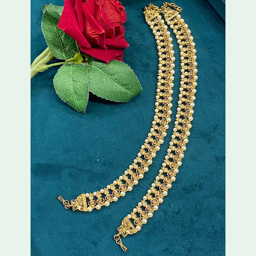 Hira Collections Dazzling Austrian Stone And Pearl Anklet Statement Jewelry for Festivals