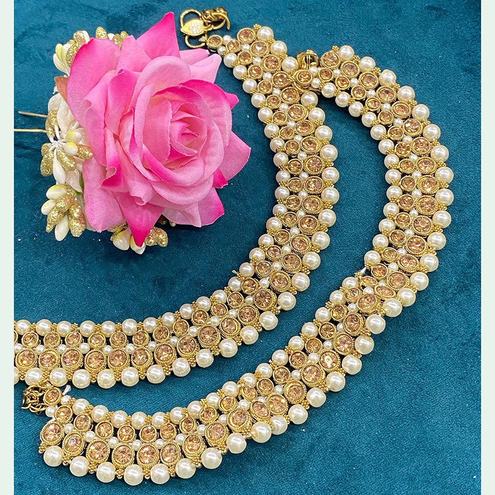 Hira Collections Dazzling Crystal And Pearl Anklet Statement Jewelry for Festivals