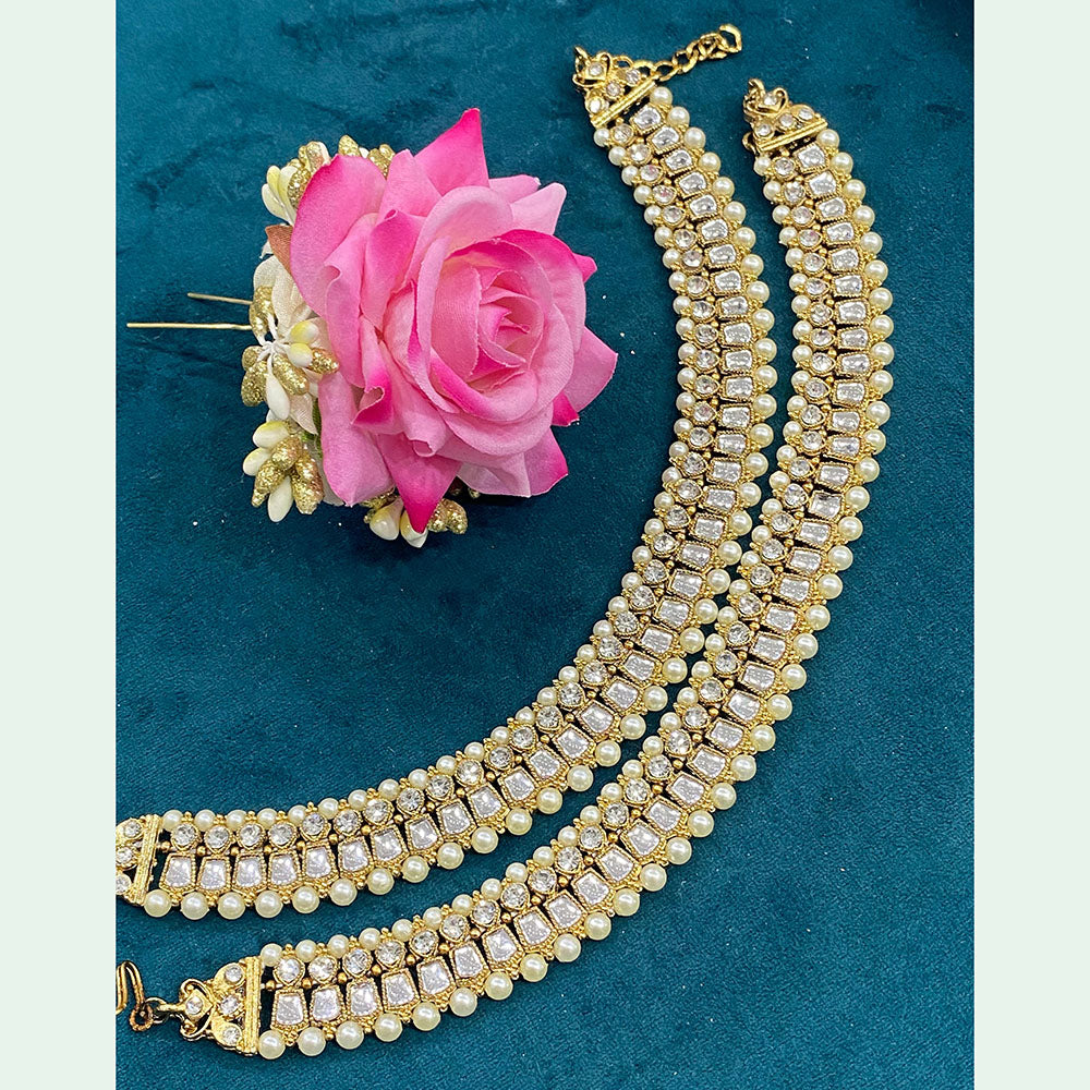 Hira Collections Dazzling Crystal And Pearl Anklet Statement Jewelry for Festivals