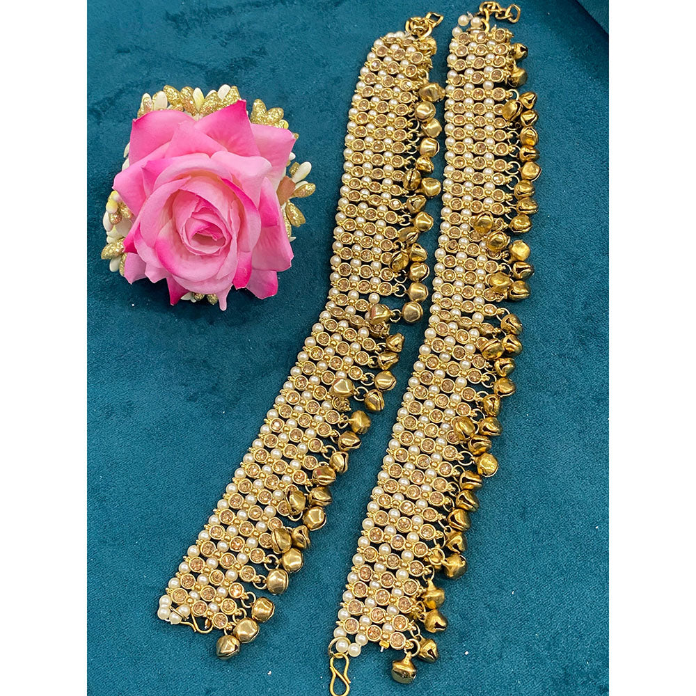 Hira Collections Dazzling Austrian Stone And Ghungroo Anklet Statement Jewelry for Festivals