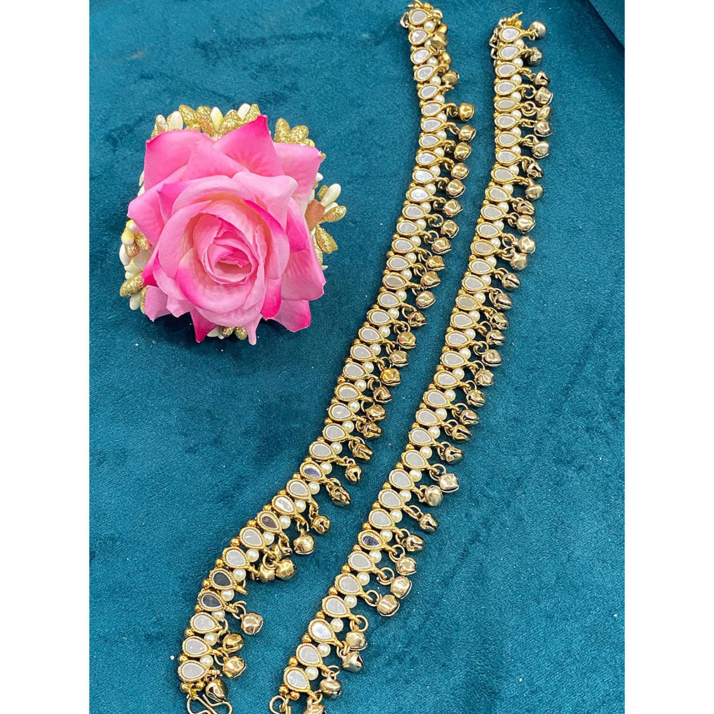 Hira Collections Dazzling Mirror And Ghungroo Anklet Statement Jewelry for Festivals