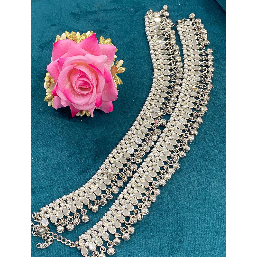 Hira Collections Dazzling Mirror And Ghungroo Anklet Statement Jewelry for Festivals