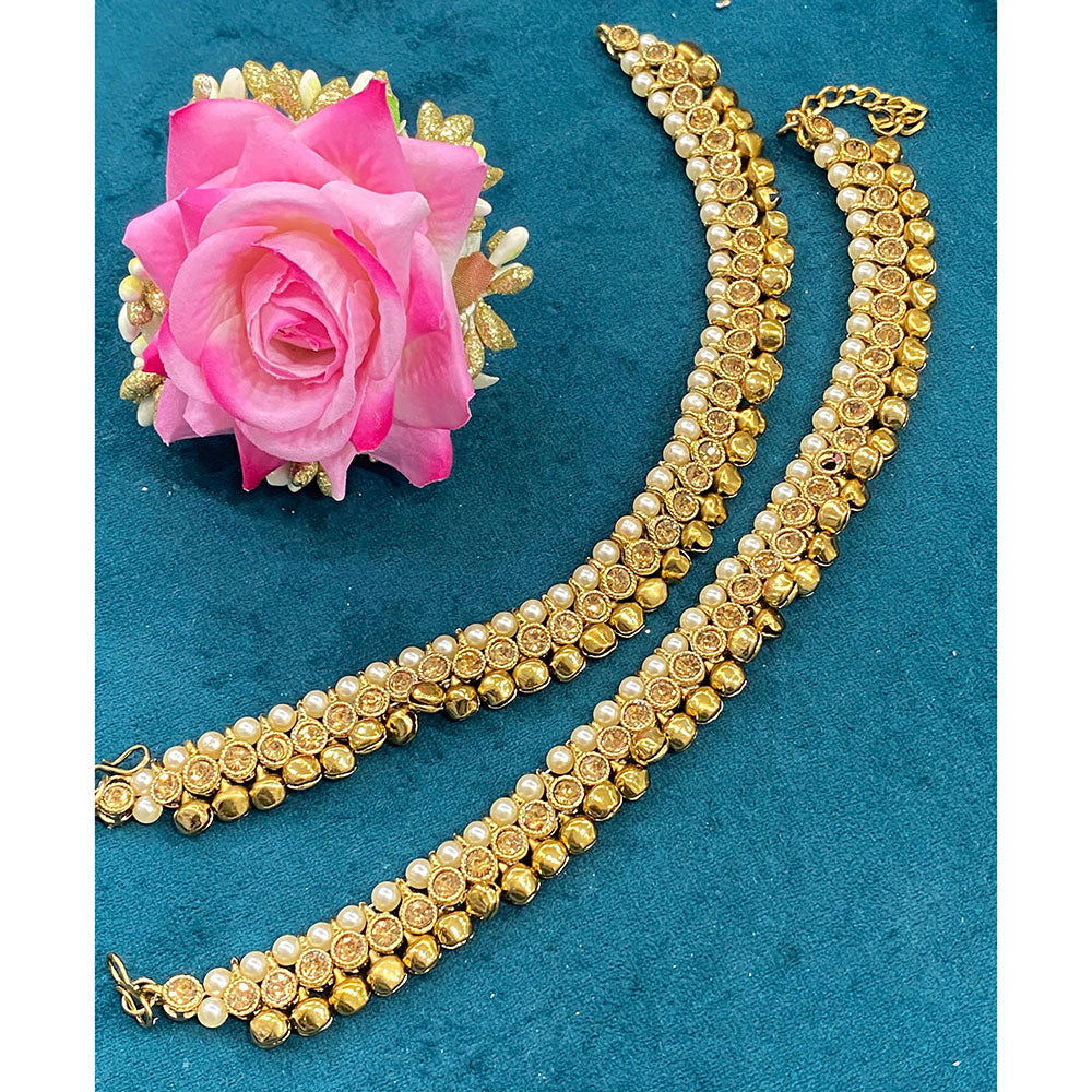 Hira Collections Dazzling Austrian Stone And Ghungroo Anklet Statement Jewelry for Festivals