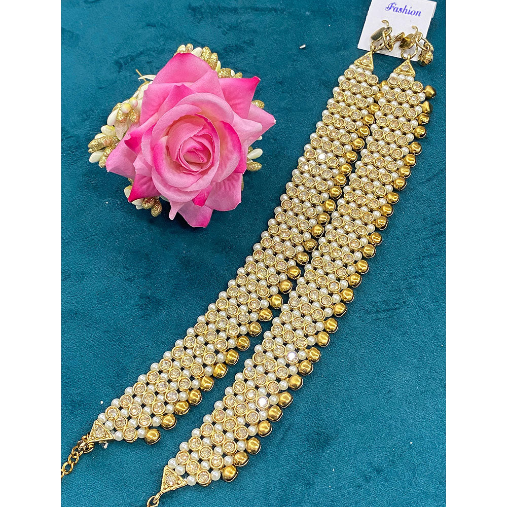 Hira Collections Dazzling Crystal And Pearl Anklet Statement Jewelry for Festivals