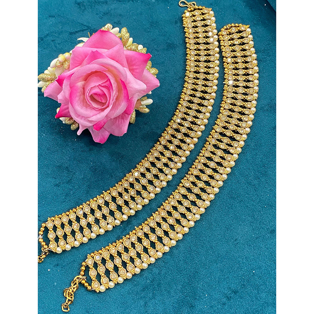 Hira Collections Dazzling Austrian Stone And Pearl Anklet Statement Jewelry for Festivals