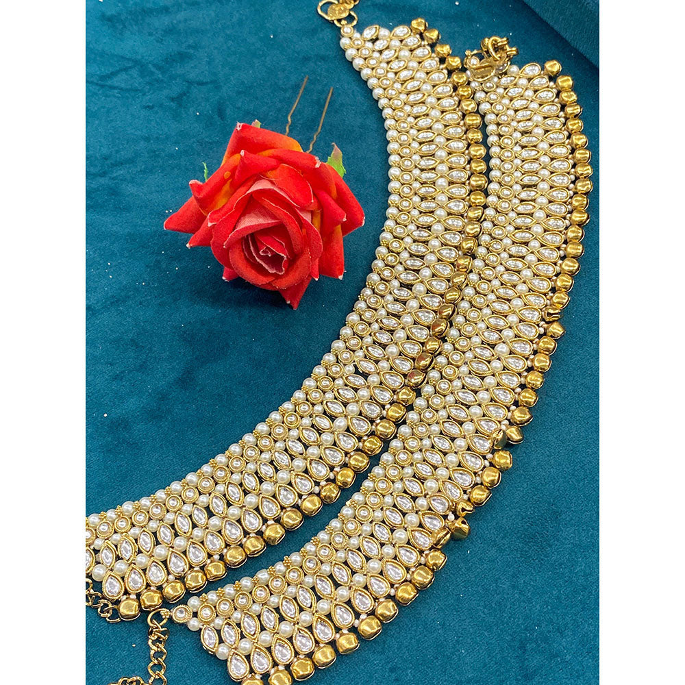 Hira Collections Dazzling Austrian Stone And Pearl Anklet Statement Jewelry for Festivals
