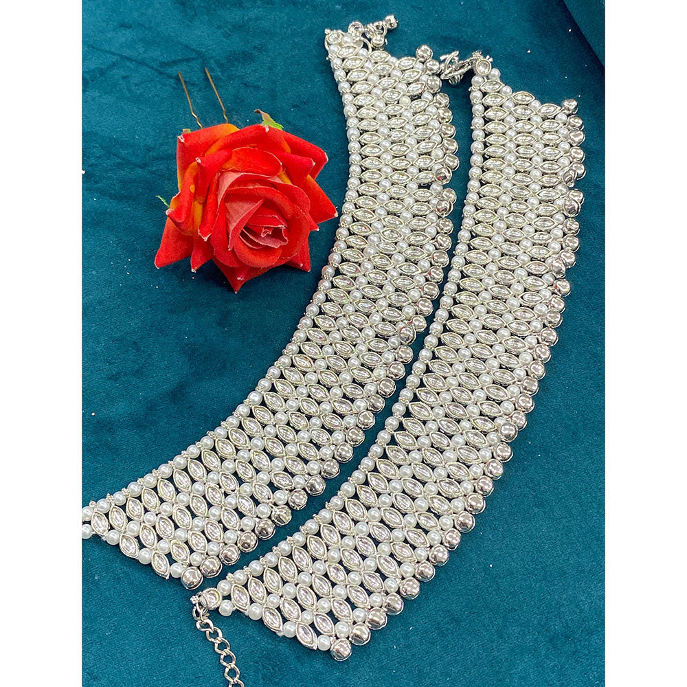 Hira Collections Dazzling Austrian Stone And Pearl Anklet Statement Jewelry for Festivals
