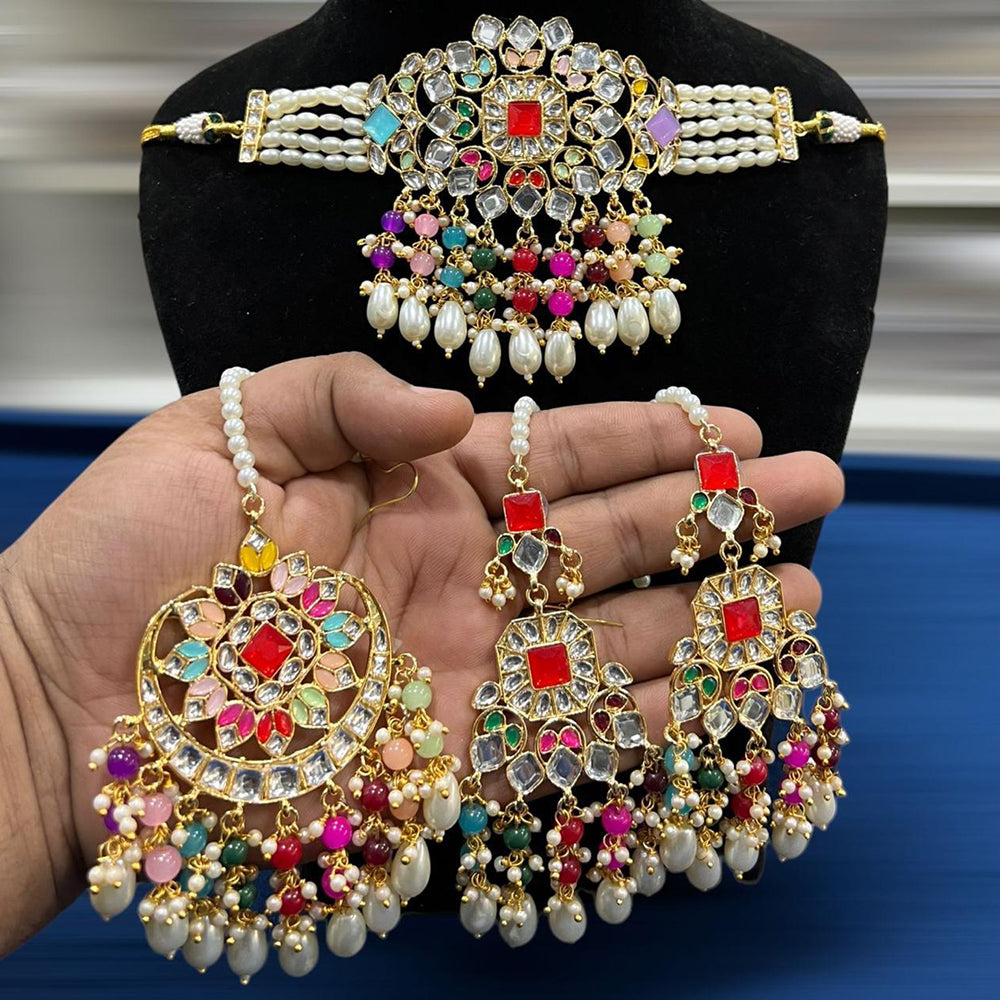 Hira Collections Designer Choker Set with Grand Bead and Stone Work