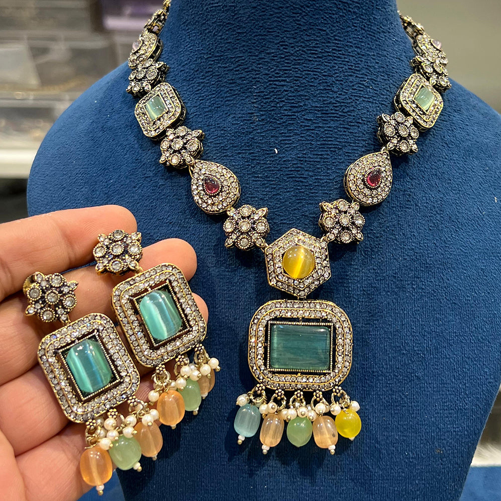 Hira Collections Designer Crystal Beads Necklace Set Perfect for Weddings & Festive Occasions