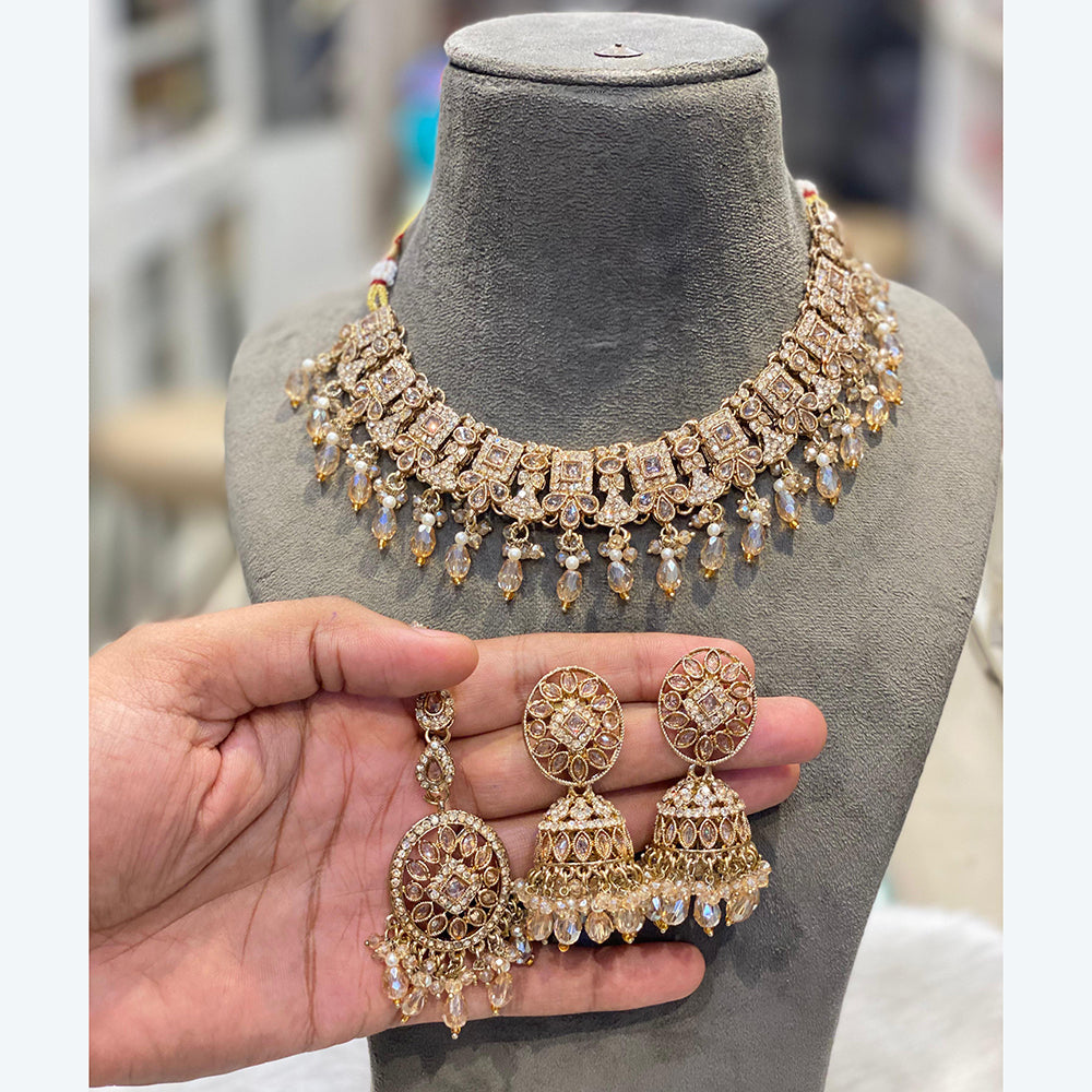 Hira Collection Premium Austrian Stone Jewellery Set with Beaded Detailing Perfect for Weddings and Festive Occasions