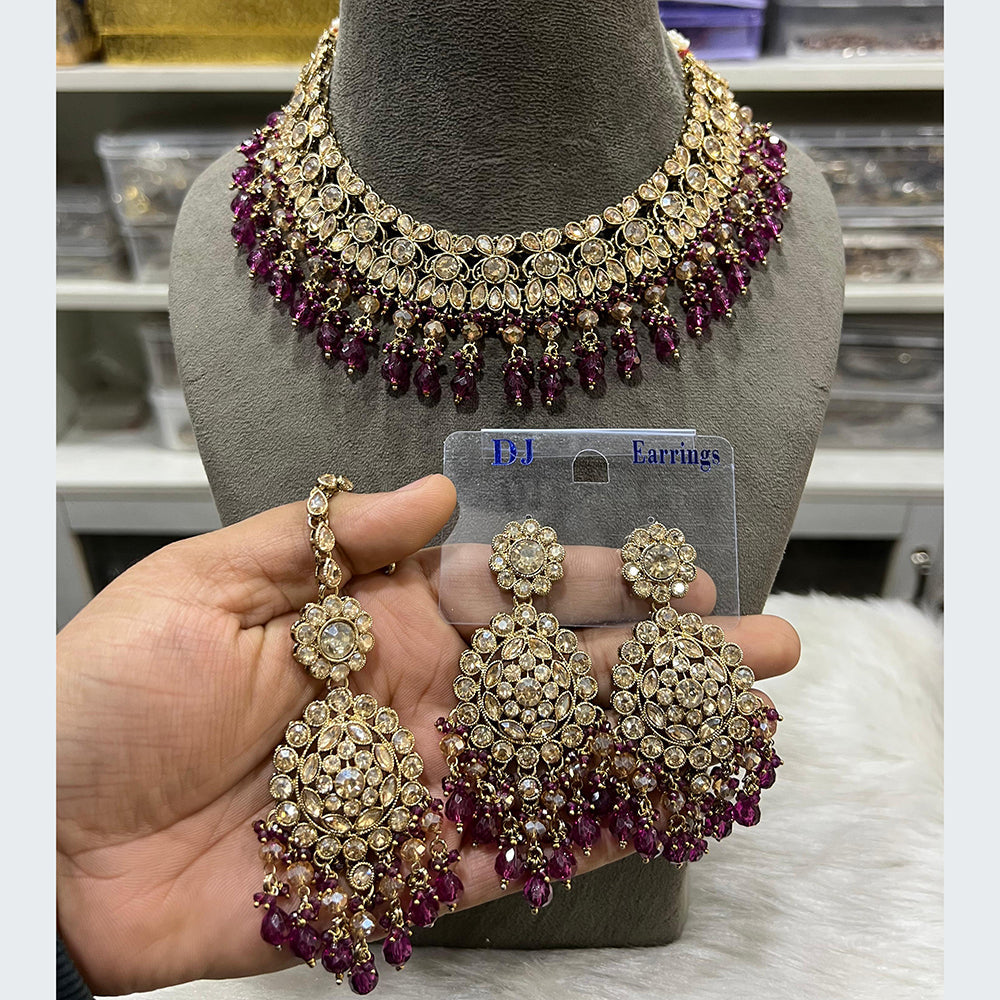 Hira Collections Luxurious Crystal And Beads Pearl Ensemble Necklace Set