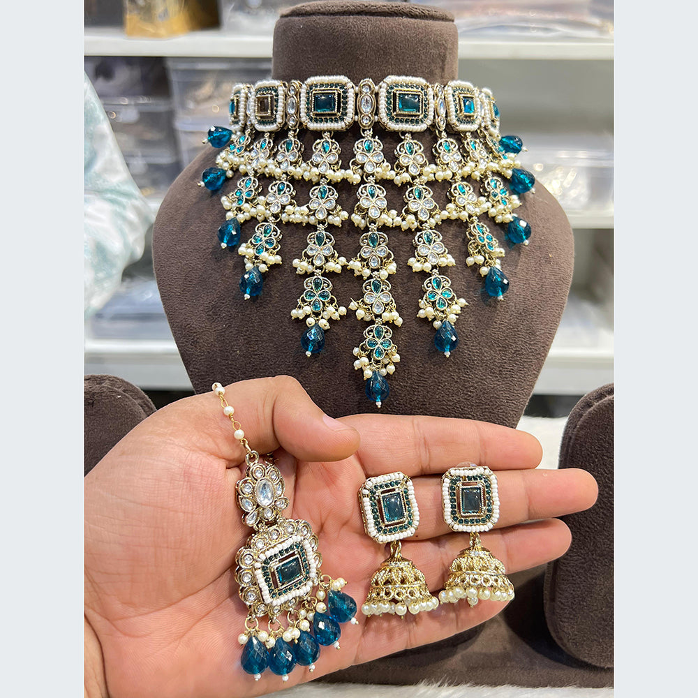 Hira Collections Majestic Pota Stone Pearl And Beads Choker Necklace Set