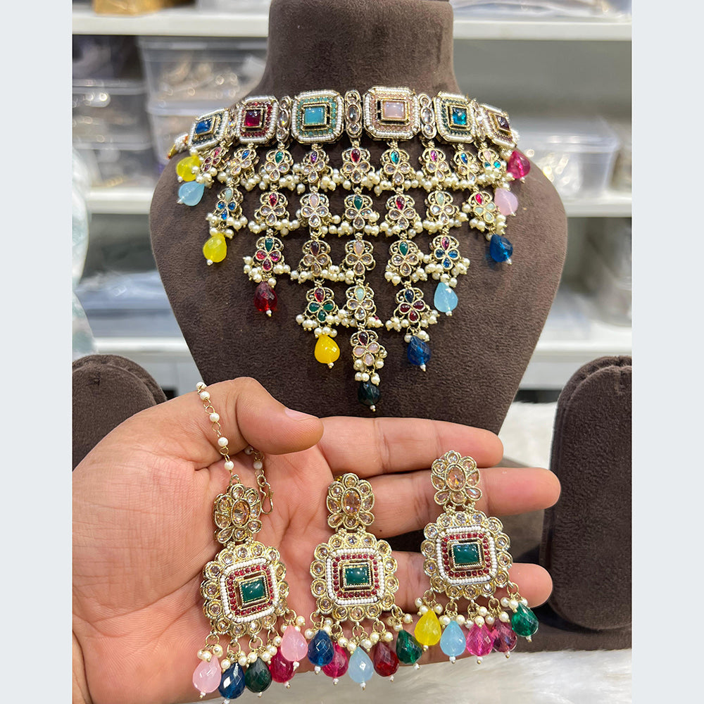 Hira Collections Majestic Pota Stone Pearl And Beads Choker Necklace Set