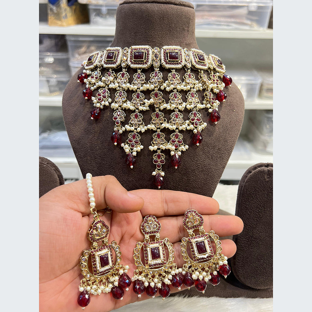 Hira Collections Majestic Pota Stone Pearl And Beads Choker Necklace Set